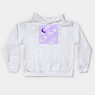 Celestial Moon and Stars With Clouds Seamless Pattern Kids Hoodie